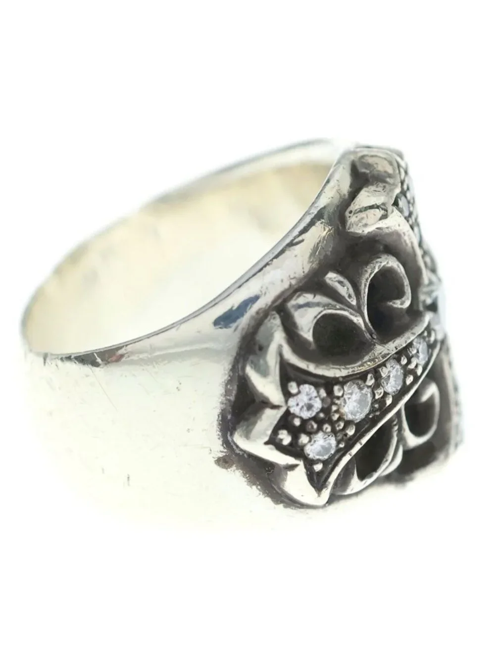 Chrome Hearts Keeper P Dia Ring Aftermarket Pave Diamond Silver